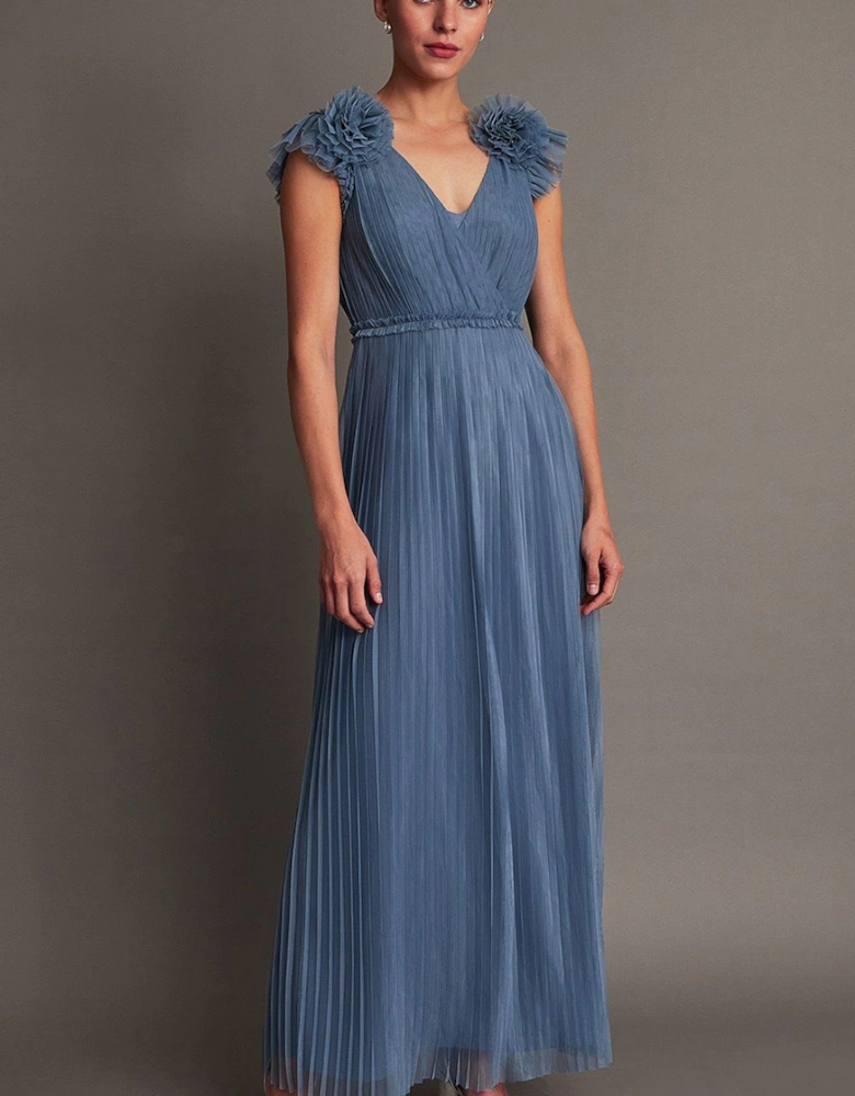 Wendy Pleated Maxi Dress Blue