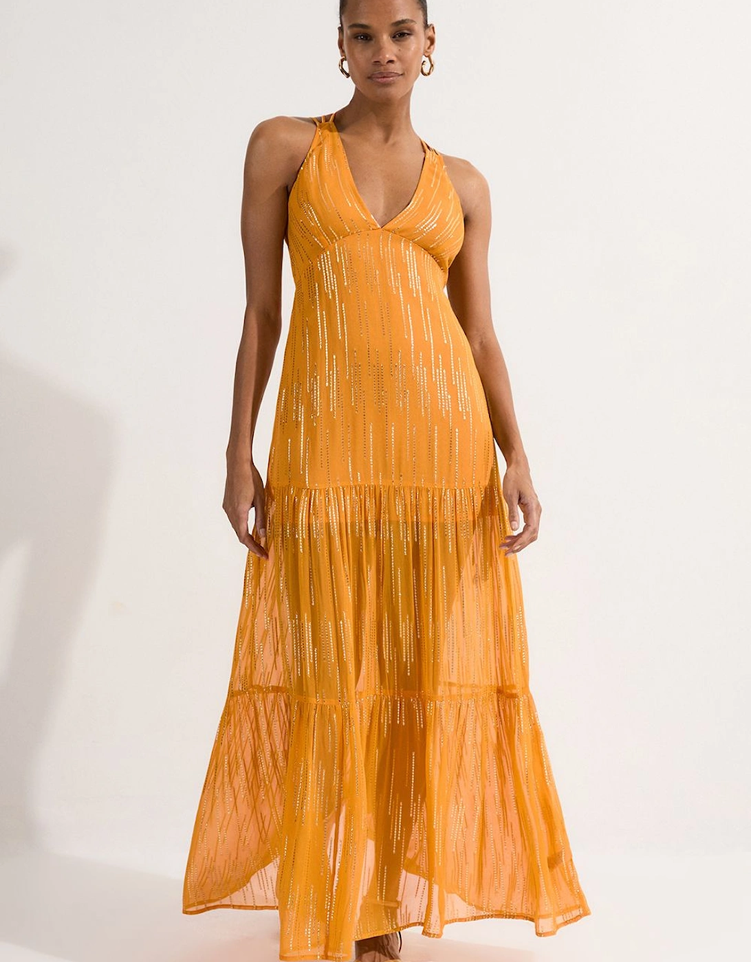Strappy Metallic Viscose Georgette Beach Dress, 2 of 1