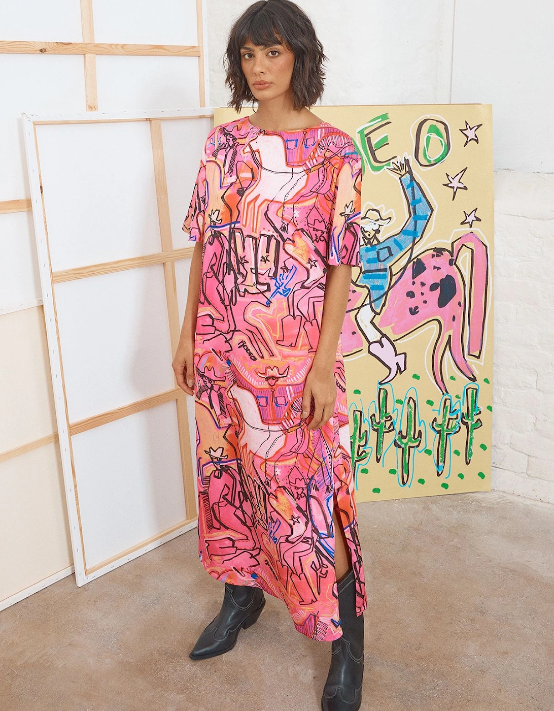 Tony Satin Oversized T-Shirt Midi Dress, 2 of 1