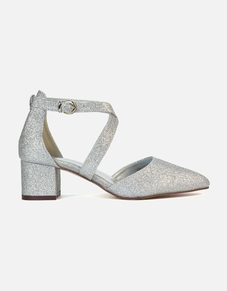 'Cynthia' Pointed Toe Ankle Strap Mid Block Heel Court Shoes