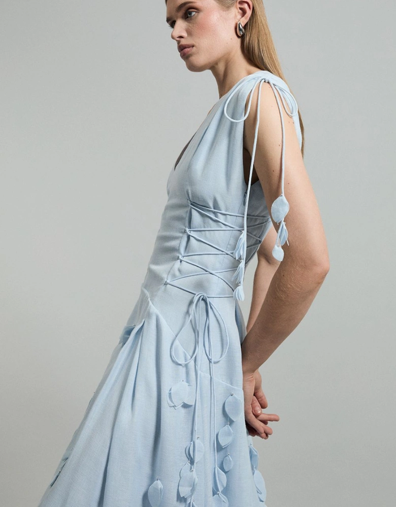 Applique Lace Up Maxi Woven Dress