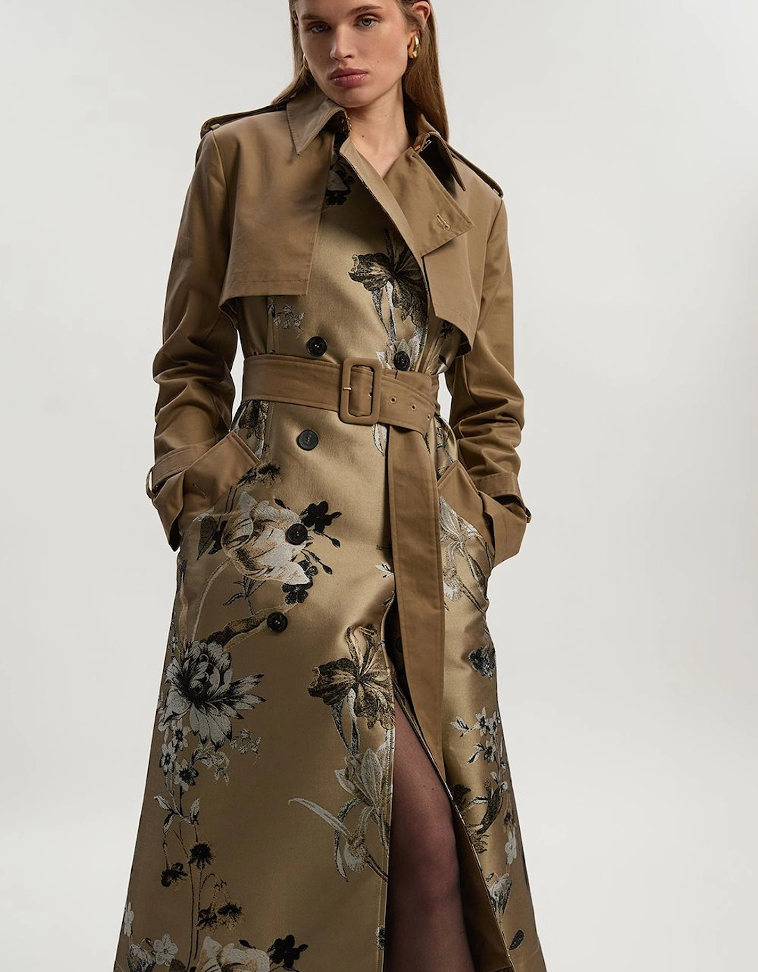 Tall Tailored Jacquard Mix Trench Midi Coat, 2 of 1