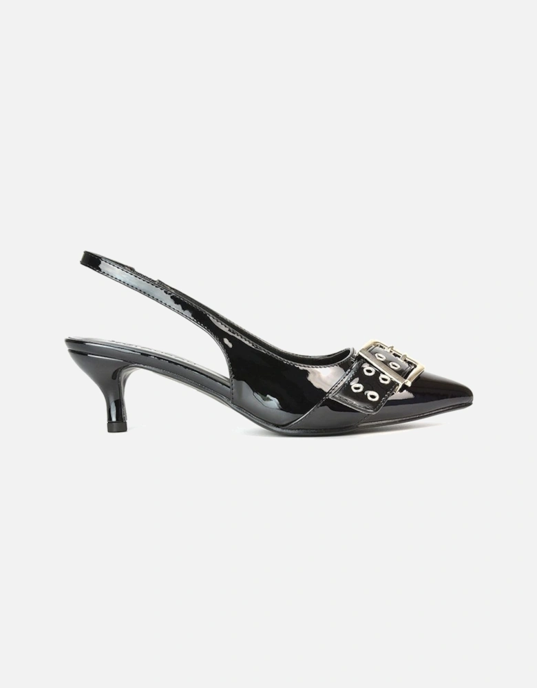 'Lexi' Pointed Toe Slingback Low Kitten Heels With Buckle Detail
