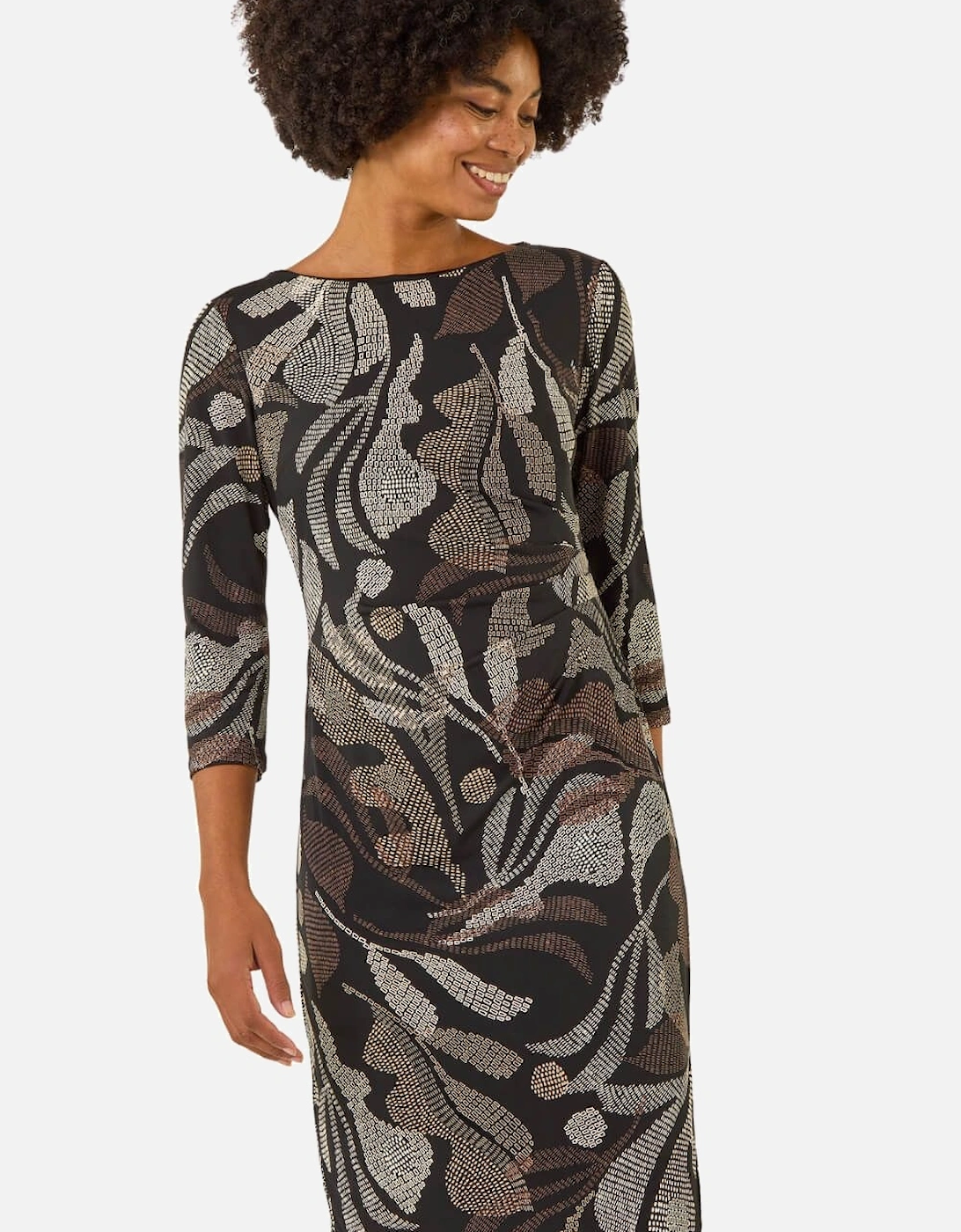 Abstract Print Ruched Midi Stretch Dress, 2 of 1