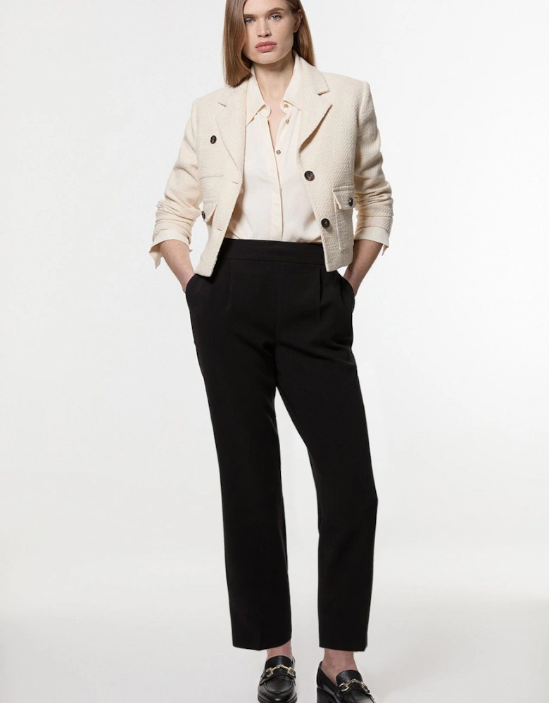 Petite Compact Stretch Essential Tailored High Waist Slim Leg Trouser