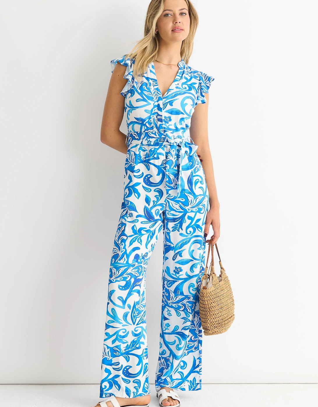 Blue Floral Ruffle Sleeeves Jumpsuit, 2 of 1