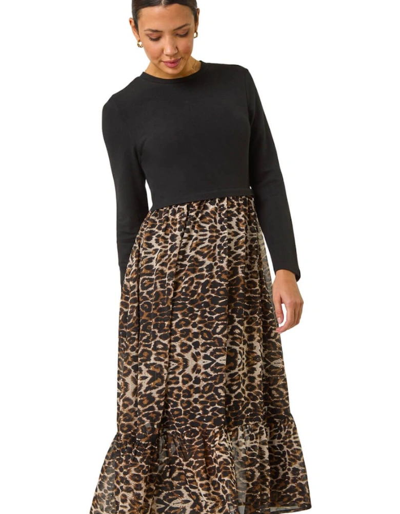 2 in 1 Animal Print Stretch Midi Dress