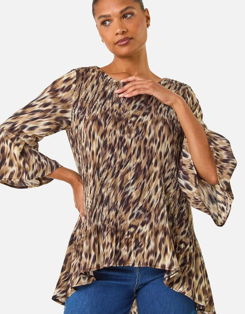 Animal Print Pleated Top