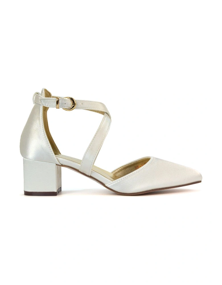 'Cynthia' Pointed Toe Ankle Strap Mid Block Heel Court Shoes