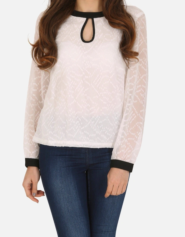 Long Sleeve Blouse with Keyhole Neckline