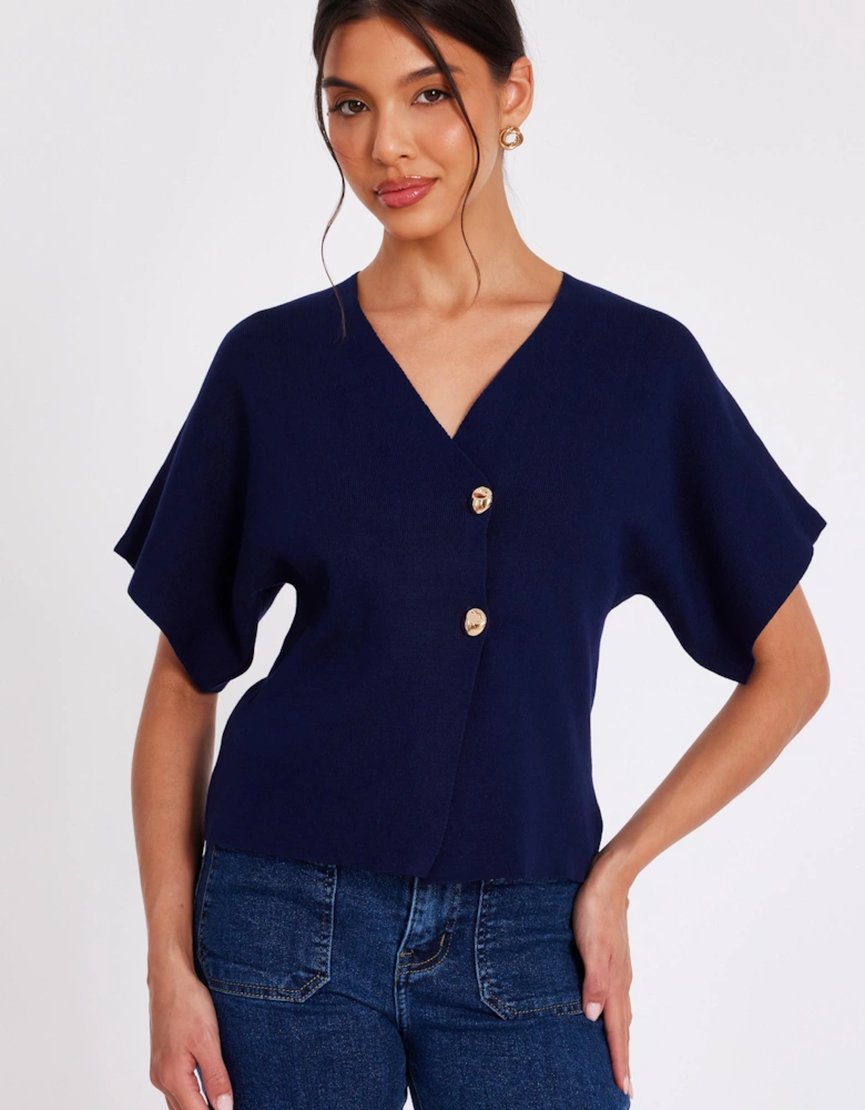 Navy Short Sleeve Knit Cardigan