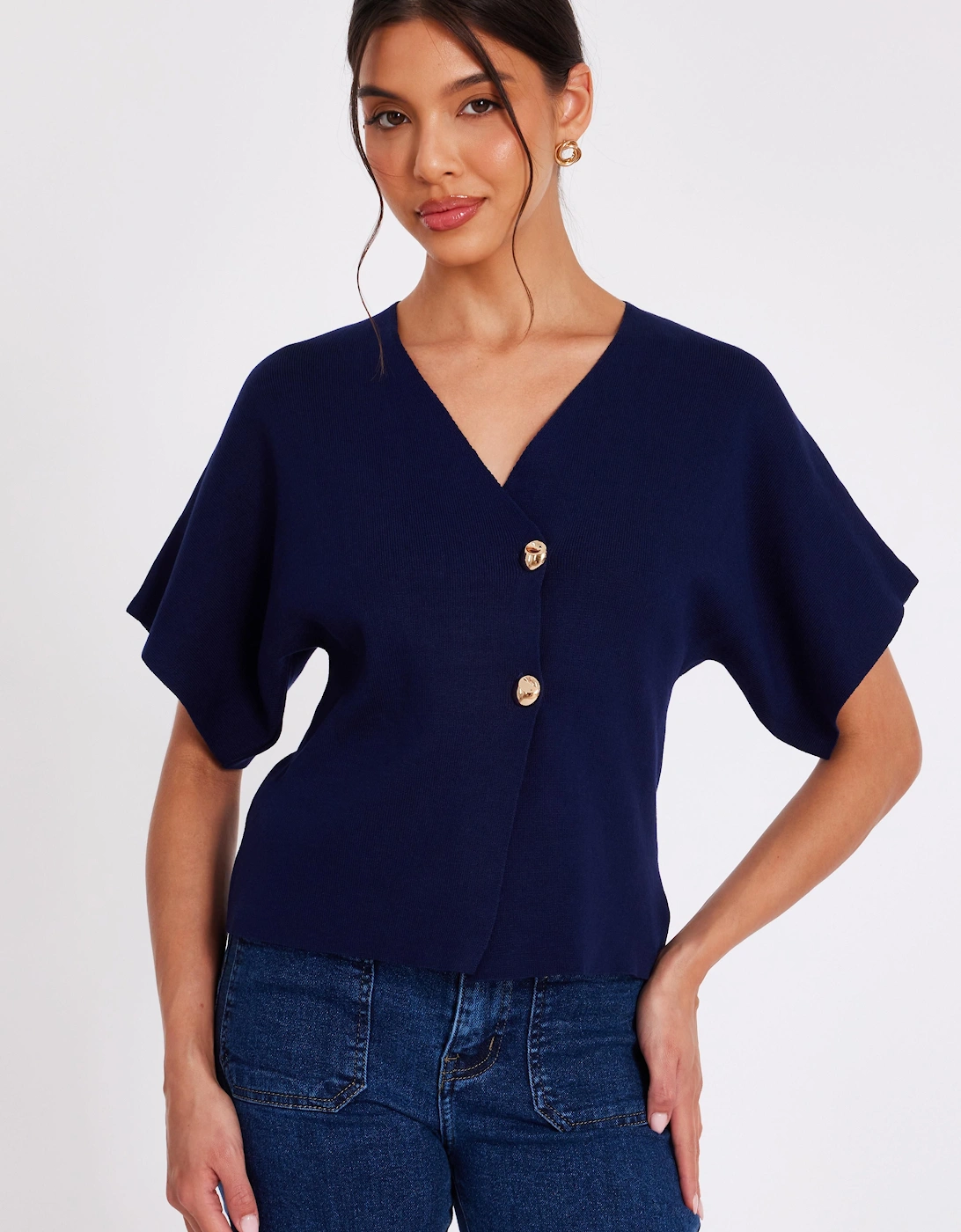 Navy Short Sleeve Knit Cardigan, 2 of 1