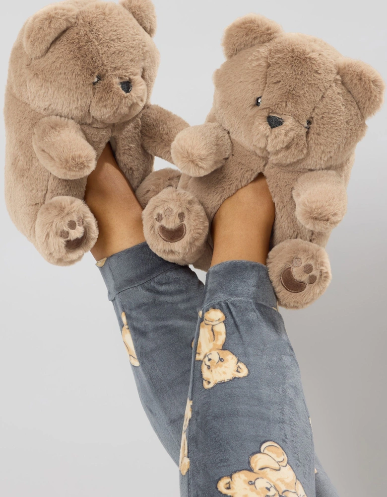 Faux Fur Teddy Bear Slippers