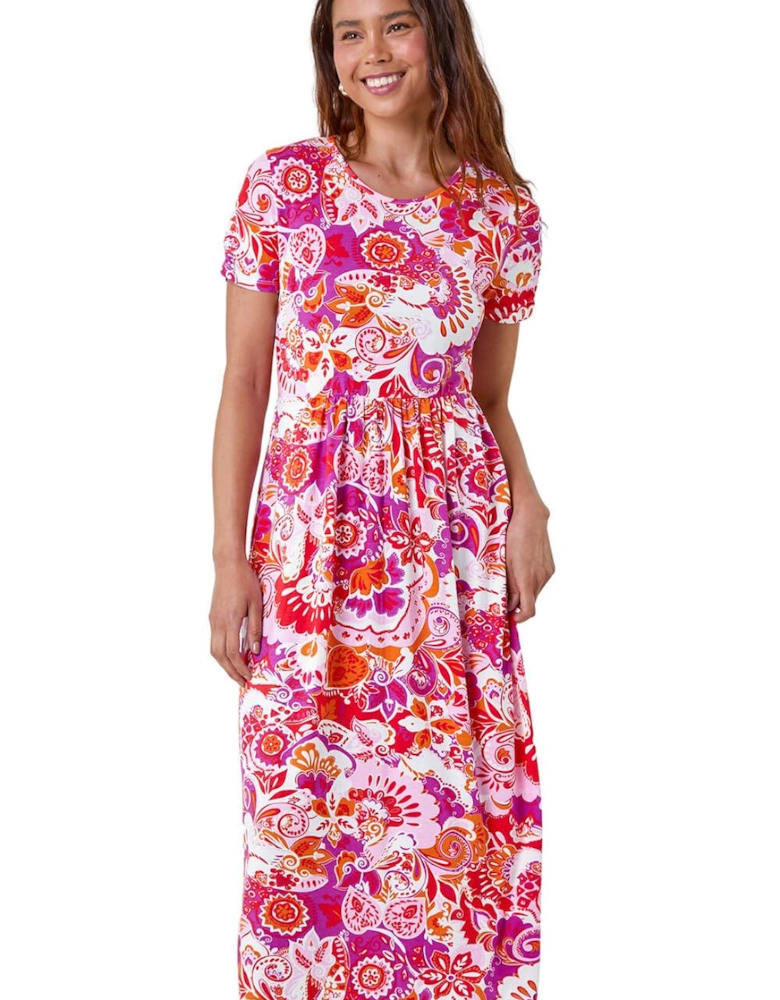 Petite Paisley Print Midi Stretch Dress