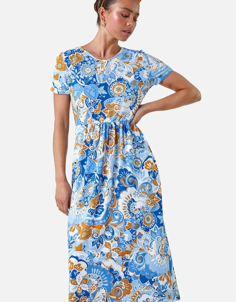 Petite Paisley Print Midi Stretch Dress