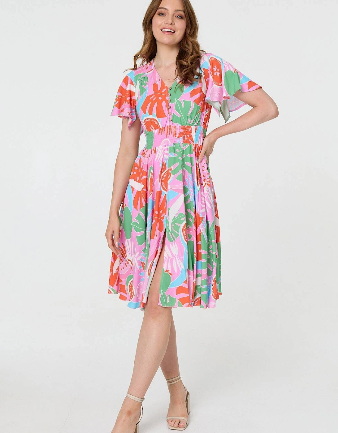 Abstract Shirred Knee Length Dress, 2 of 1