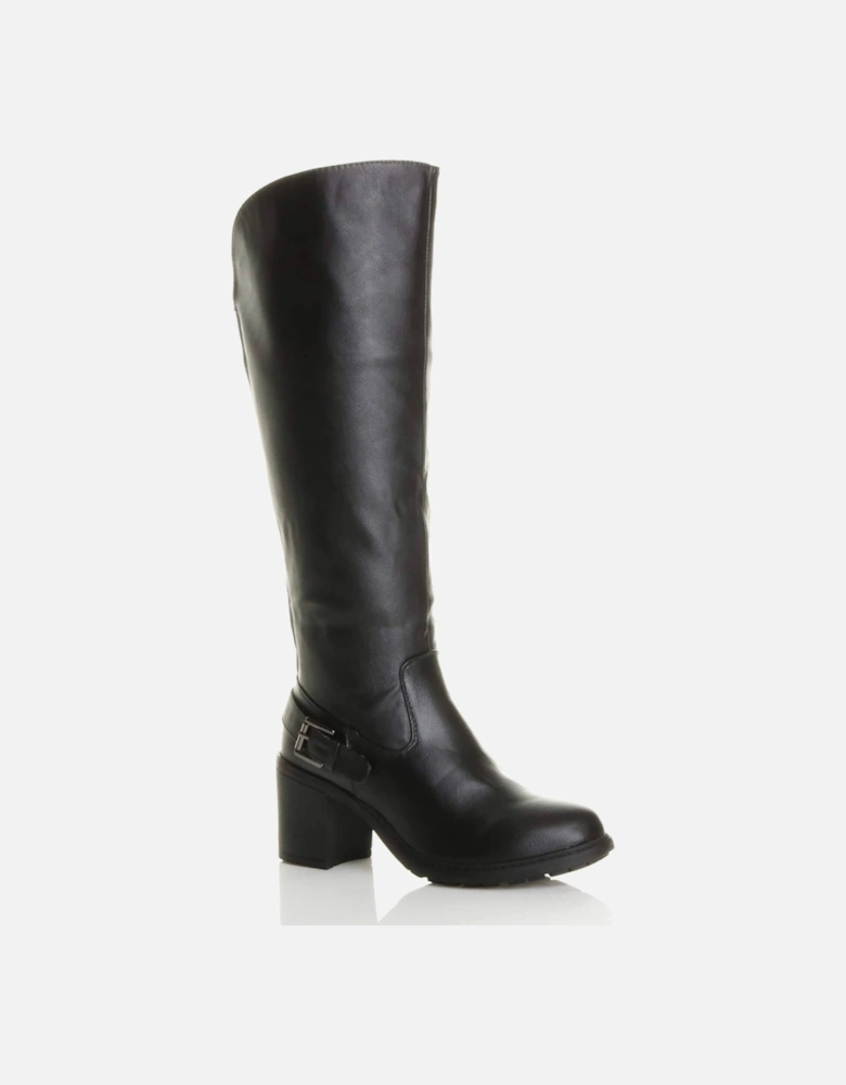 High Block Heel Chunky Biker  Knee High Boots