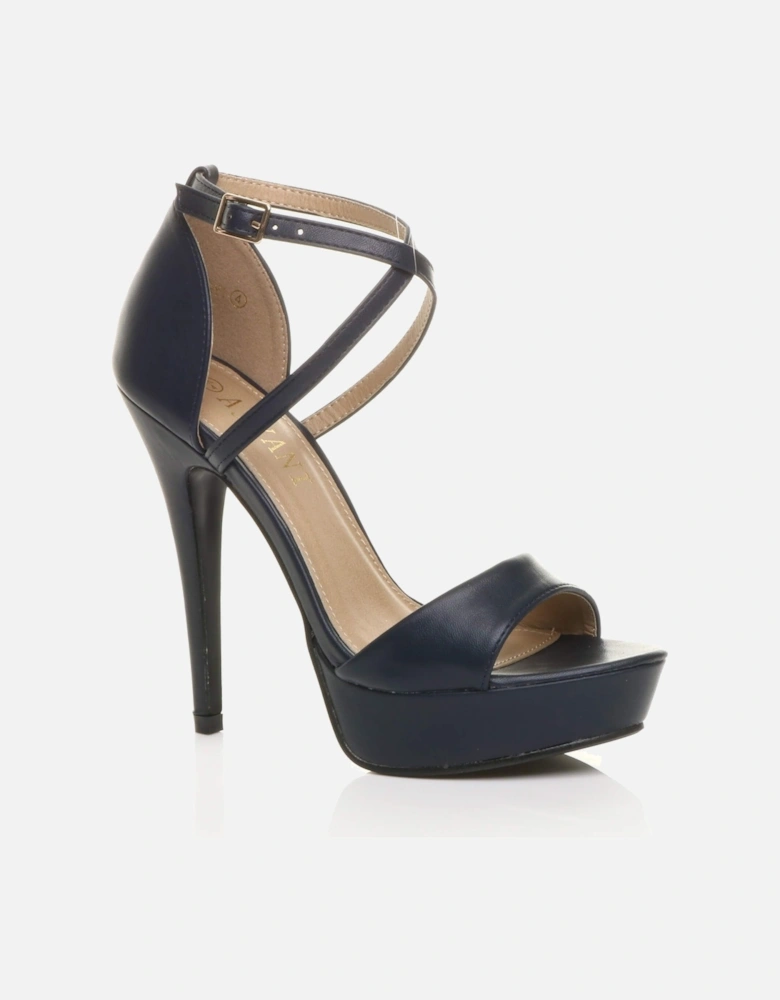 High  Heel Crossed Straps Platform Faux Leather 2 Part Heels