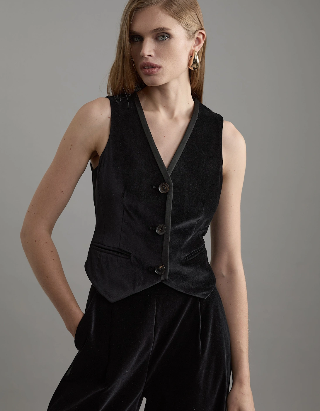 Velvet Grosgrain Tailored Waist Coat, 2 of 1