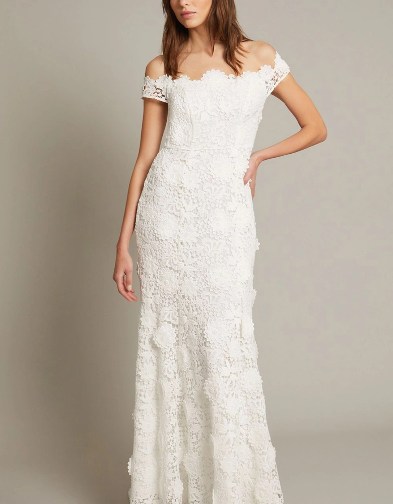 Clare Floral Embroidered Bardot Wedding Dress Ivory
