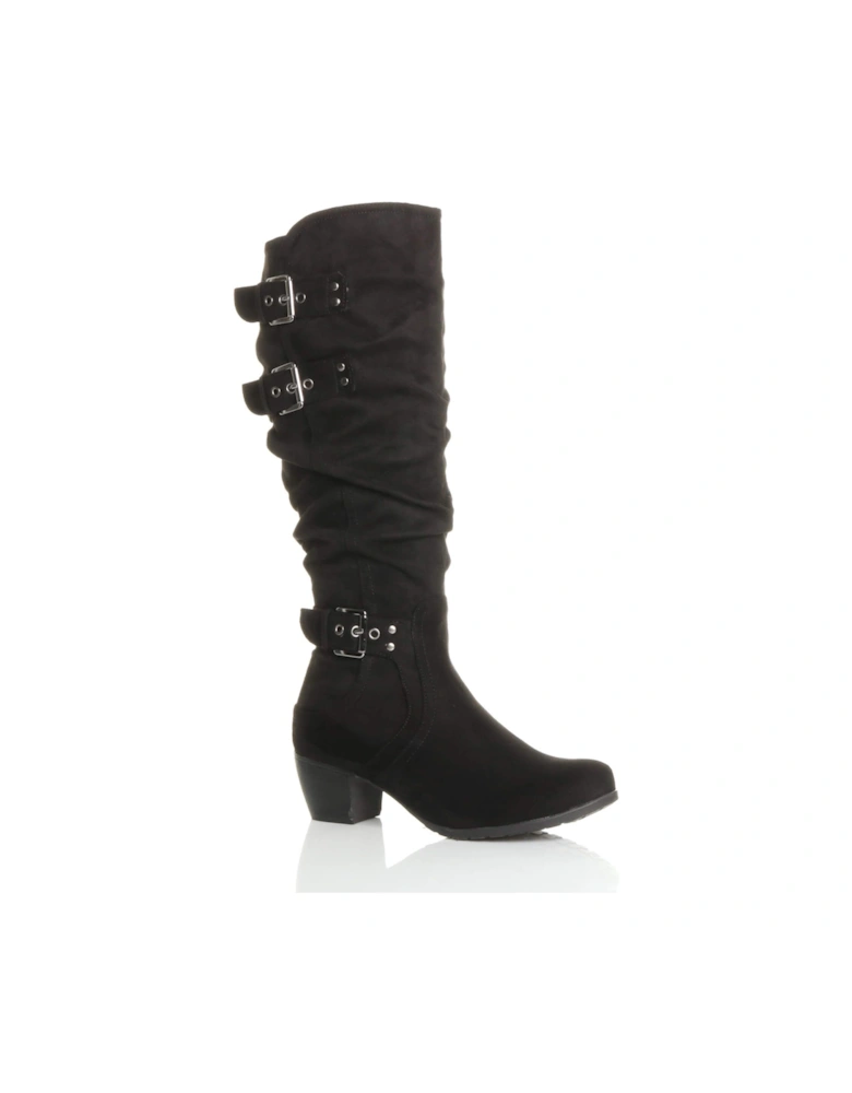Low Cuban Heel Ruched Slouch  Calf Boots