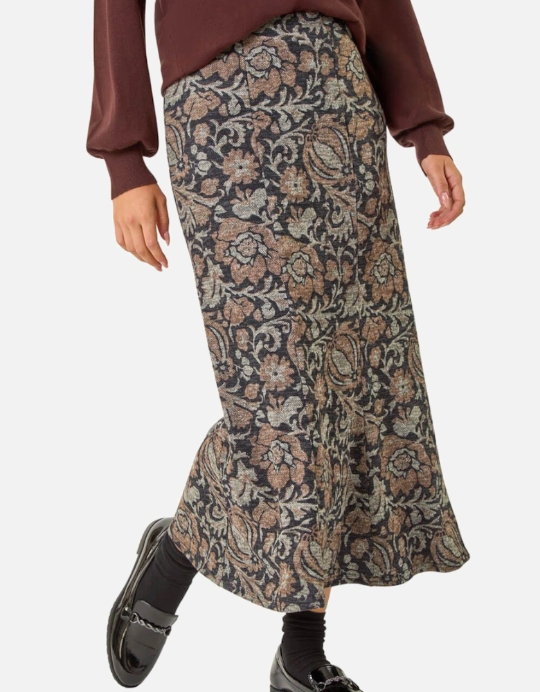 Floral Print Paneled Tulip Skirt