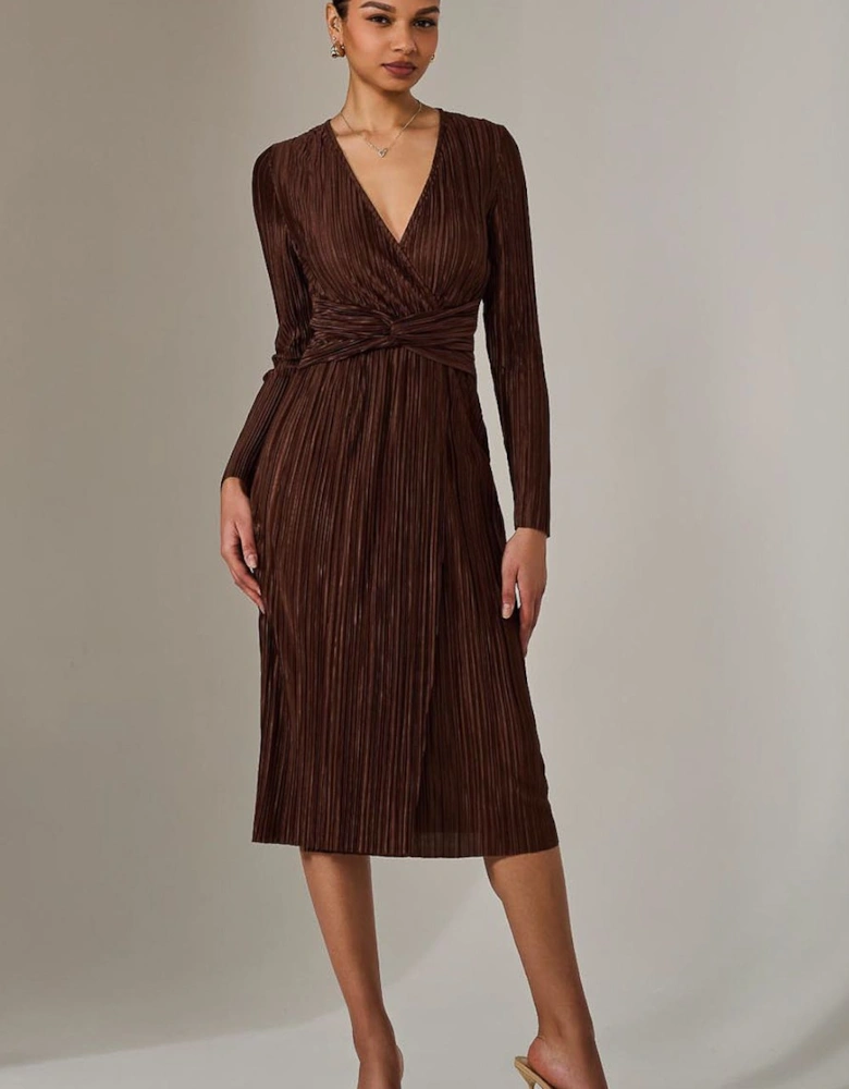 Plisse Long Sleeve Midi Dress