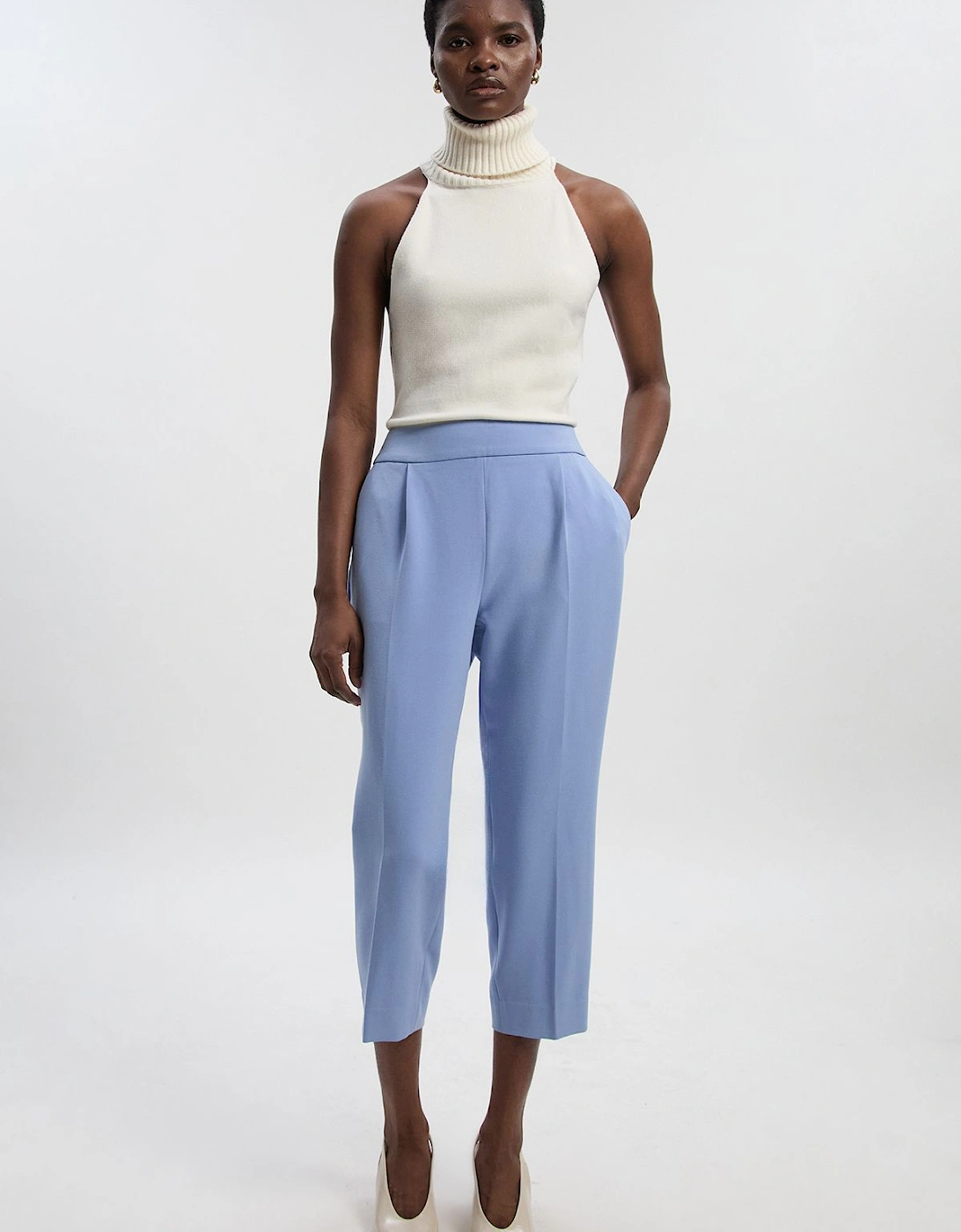 Petite Compact Stretch Essential Tailored High Waist Slim Leg Trouser, 2 of 1