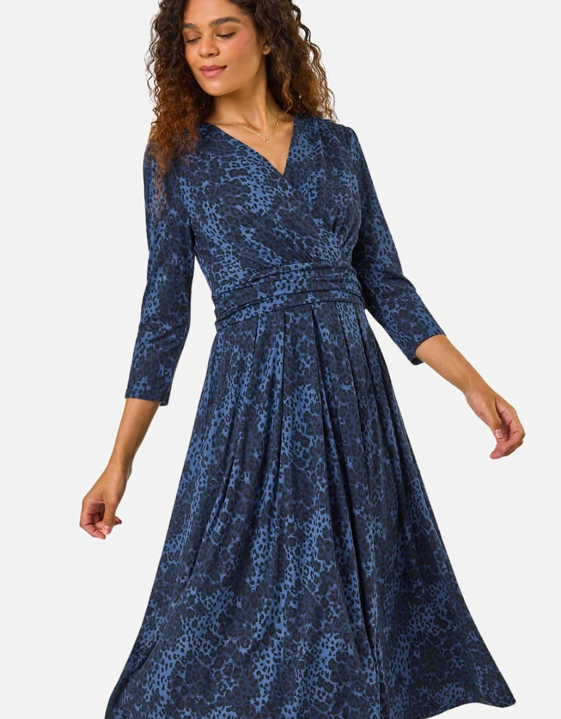 Animal Print Mock Wrap Midi Dress, 2 of 1