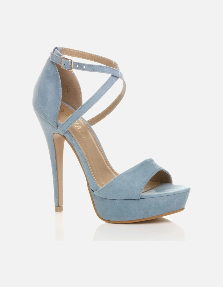 High  Heel Crossed Straps Platform Faux Suede 2 Part Heels