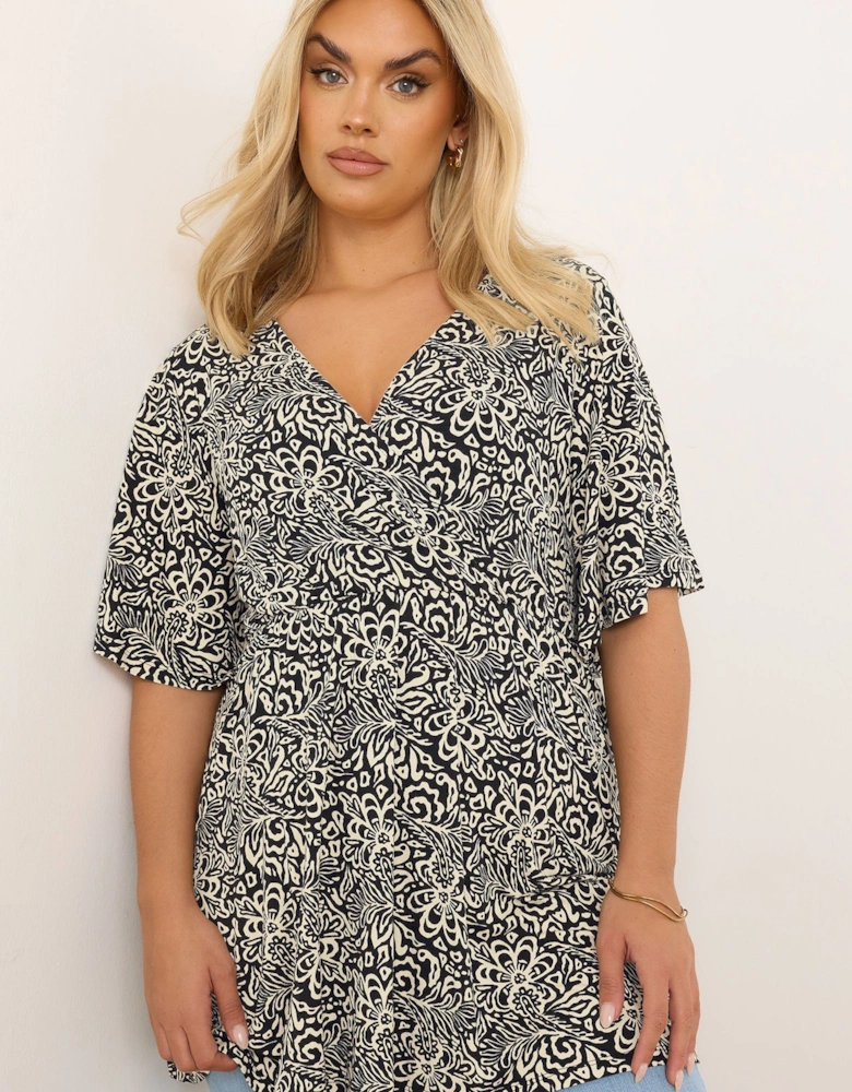 Floral Leaf Print Wrap Top