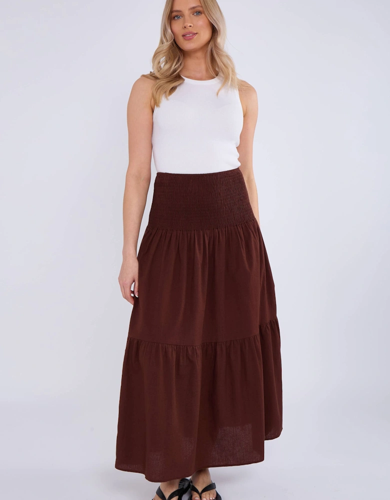 Chocolate Cotton Smock Tiered Cotton Maxi Skirt
