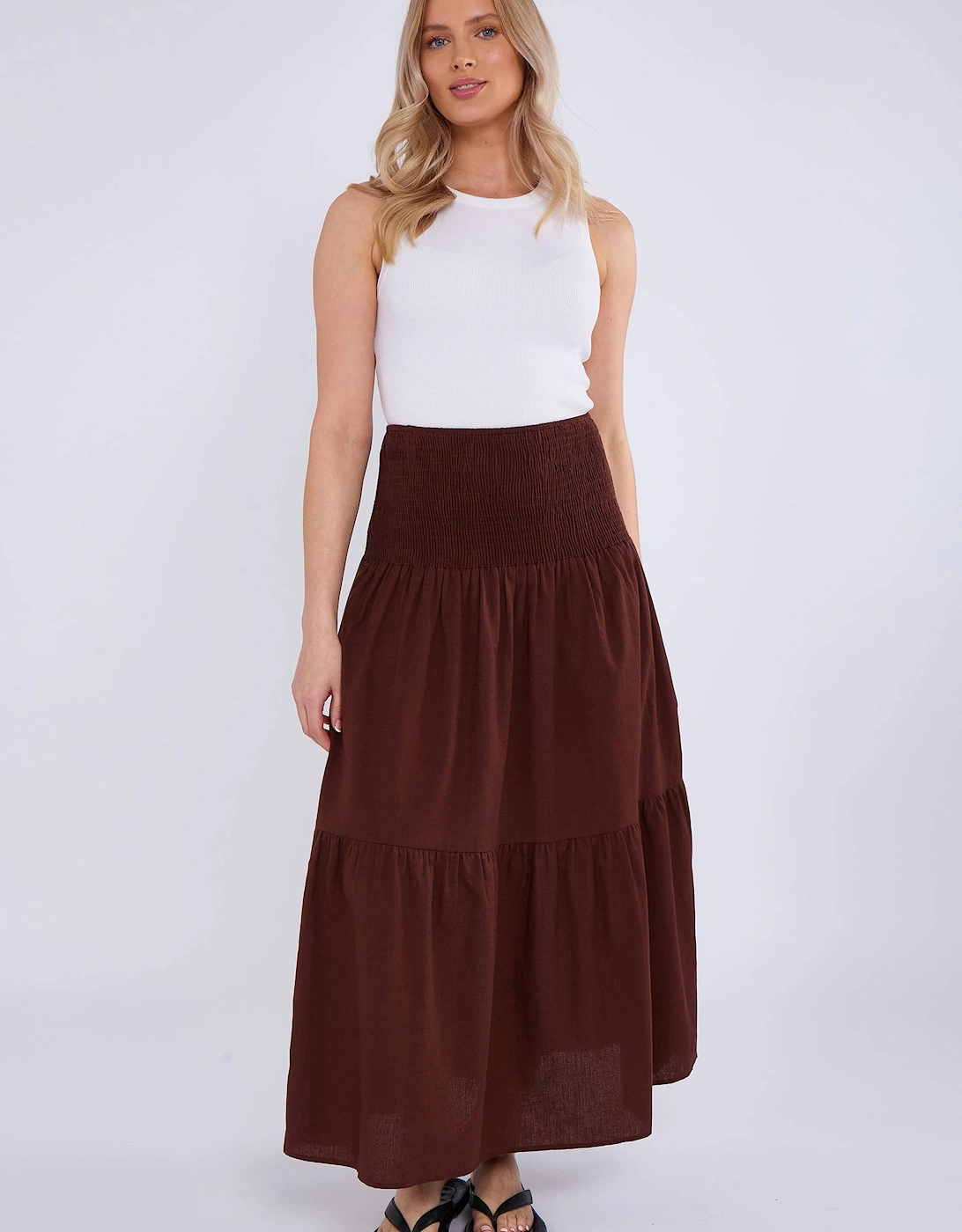 Chocolate Cotton Smock Tiered Cotton Maxi Skirt, 2 of 1