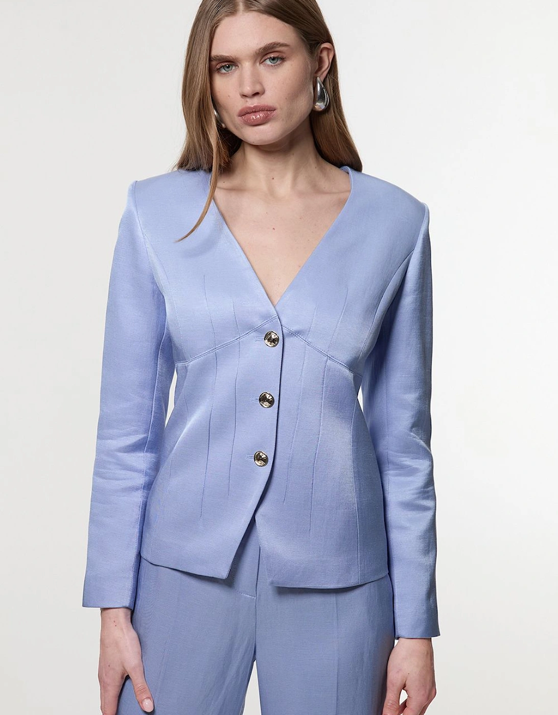Premium Viscose Linen Tailored Darted Single Breasted Jacket, 2 of 1