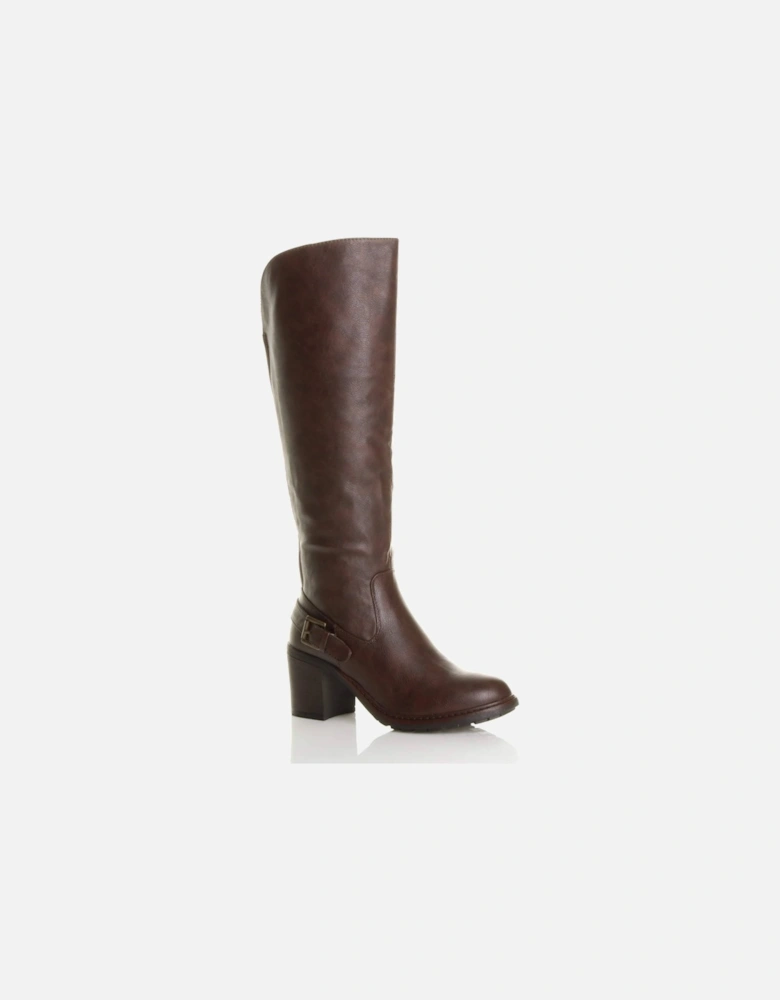 High Block Heel Chunky Biker  Knee High Boots