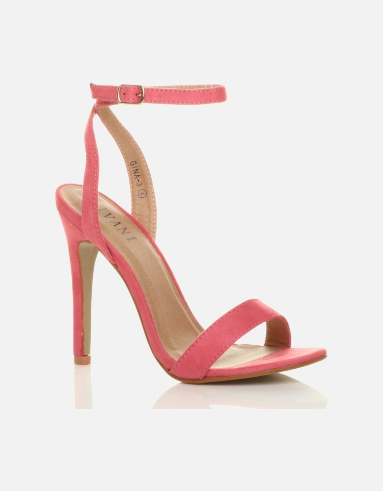 High  Heel Ankle Strap Barely There Faux Suede Heeled Sandals