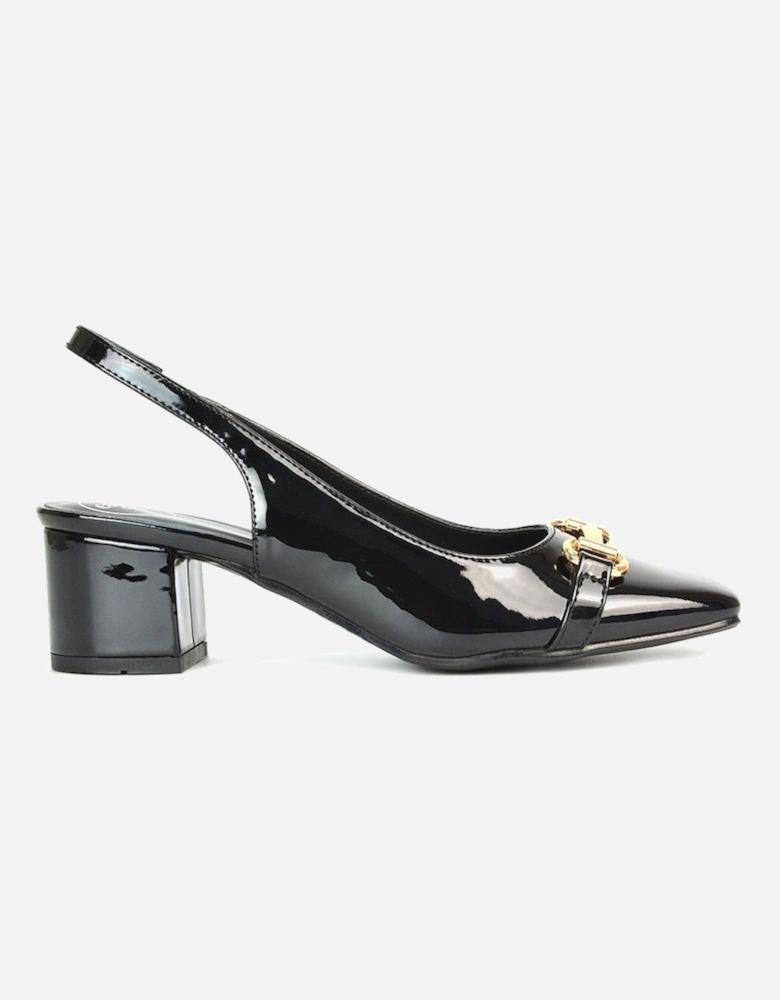 'Selena' Square Toe Slingback Mid Block Heel Ballet Court Shoes