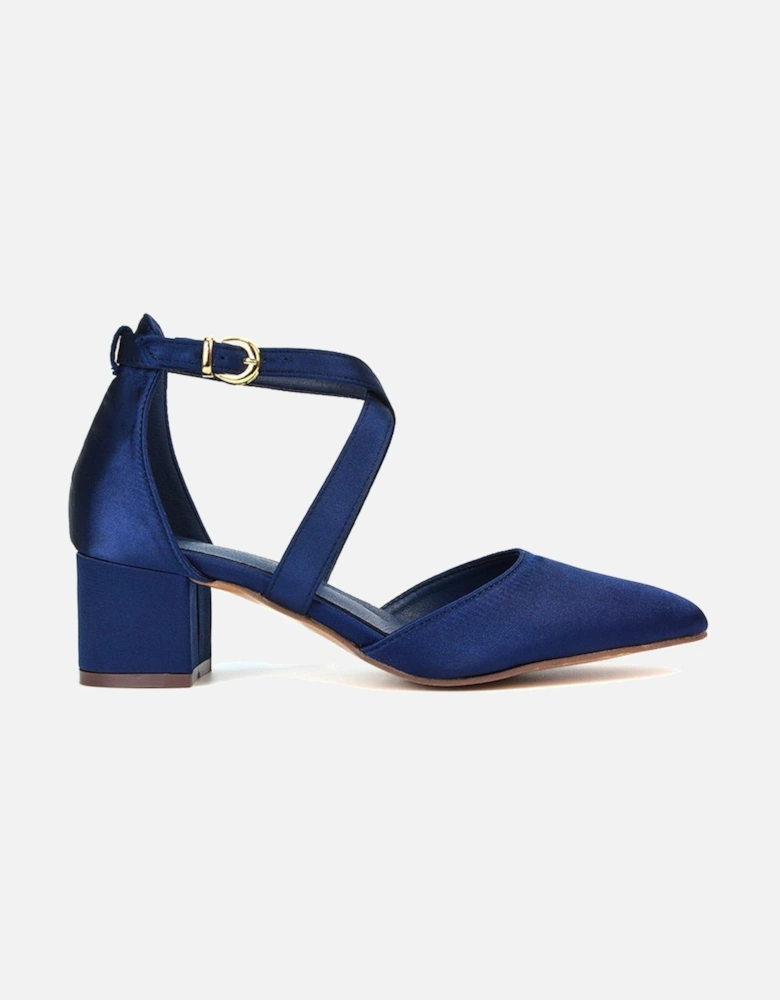 'Cynthia' Pointed Toe Ankle Strap Mid Block Heel Court Shoes