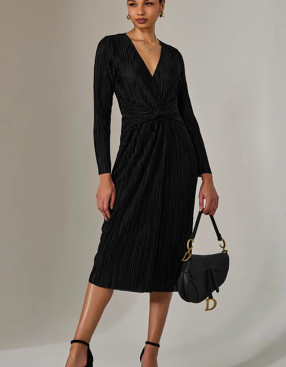 Plisse Long Sleeve Midi Dress, 2 of 1