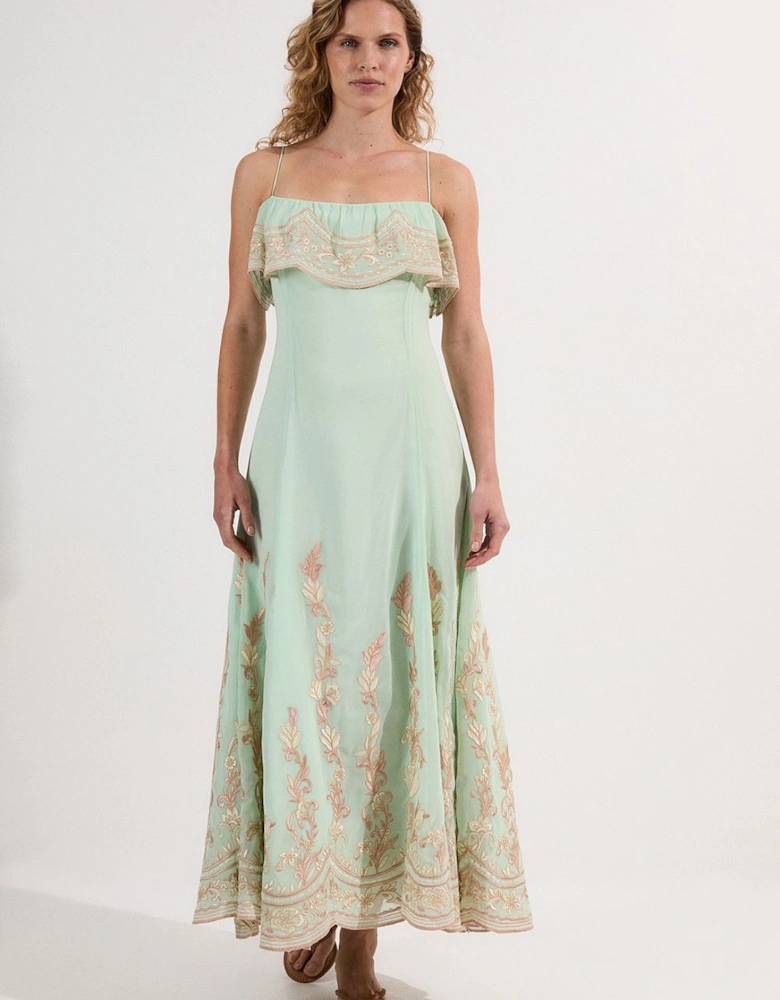 Petite Embroidered Applique Strappy Midi Dress