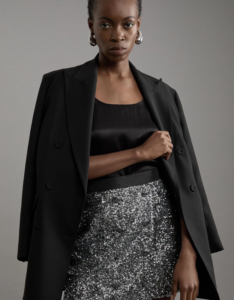Sequin Tailored Wrap Over Mini Skirt