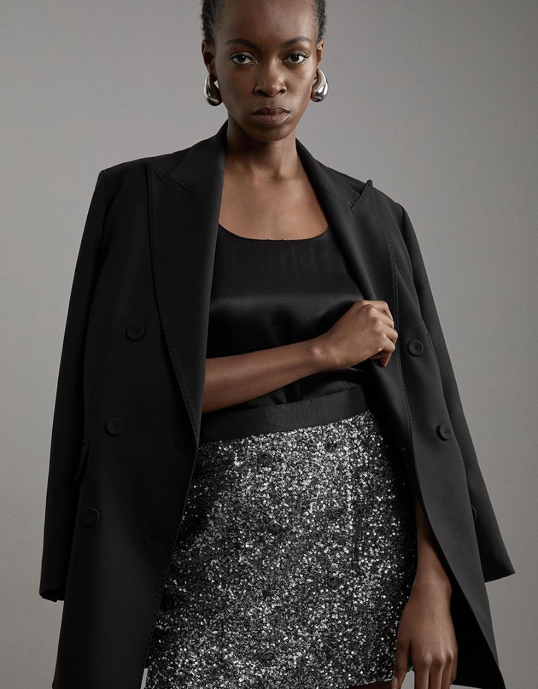 Sequin Tailored Wrap Over Mini Skirt, 2 of 1