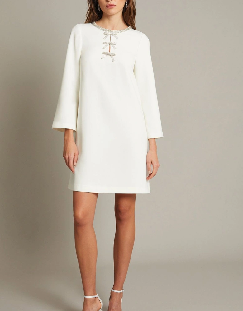 Paola Bow Diamante Shift Wedding Dress Ivory