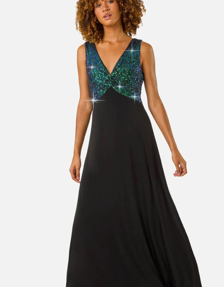 Contrast Sequin Bodice Maxi Dress