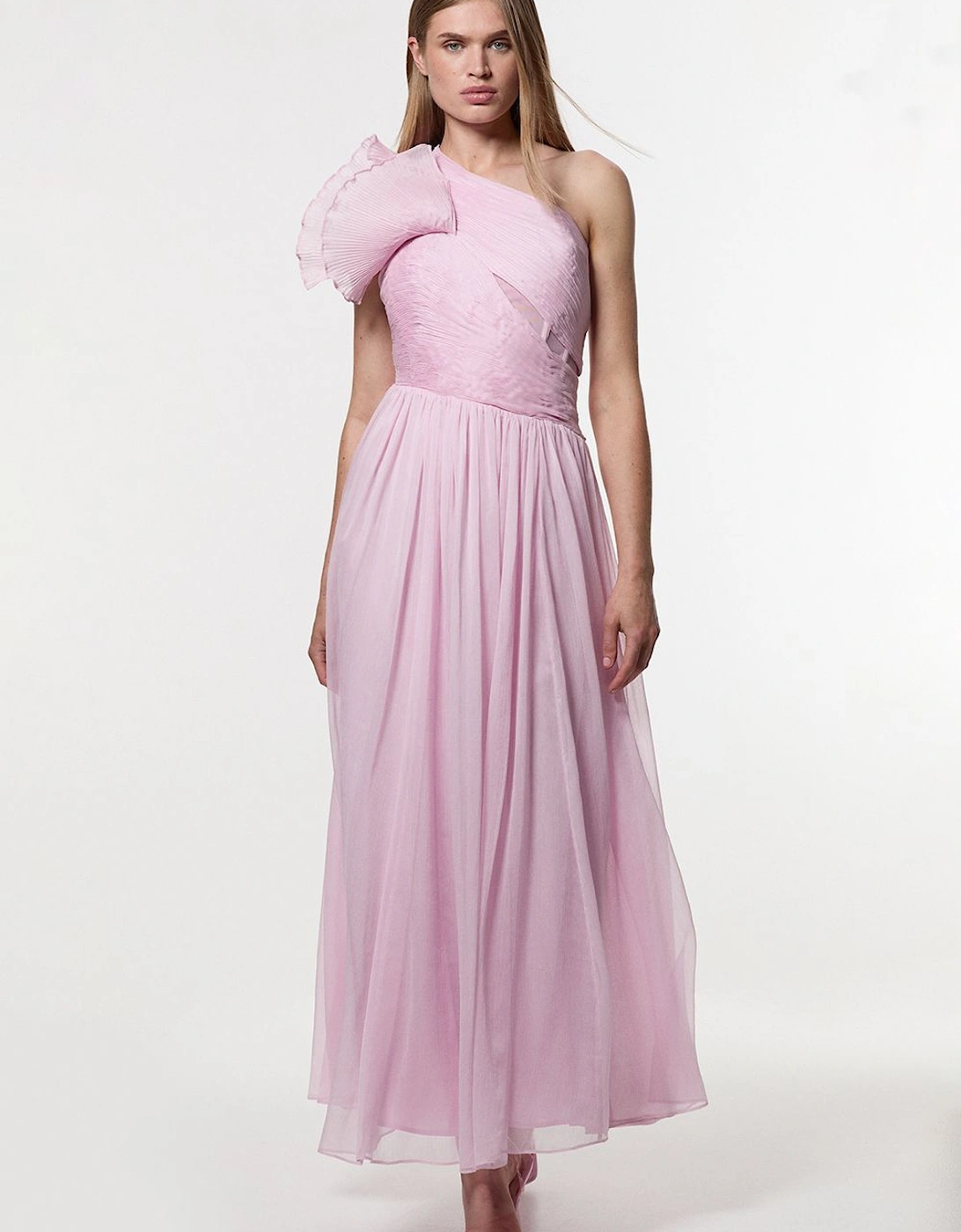 Digital Ophelia Crinkle Georgette Fine Pleated One Shoulder Woven Maxi Dress, 2 of 1