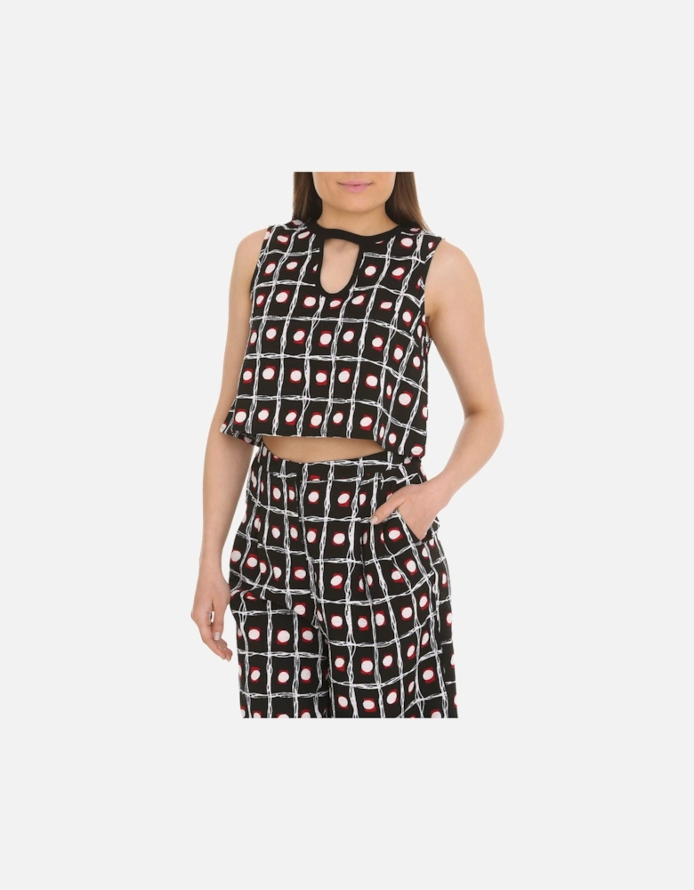Collared Keyhole Neck Cropped Blouse