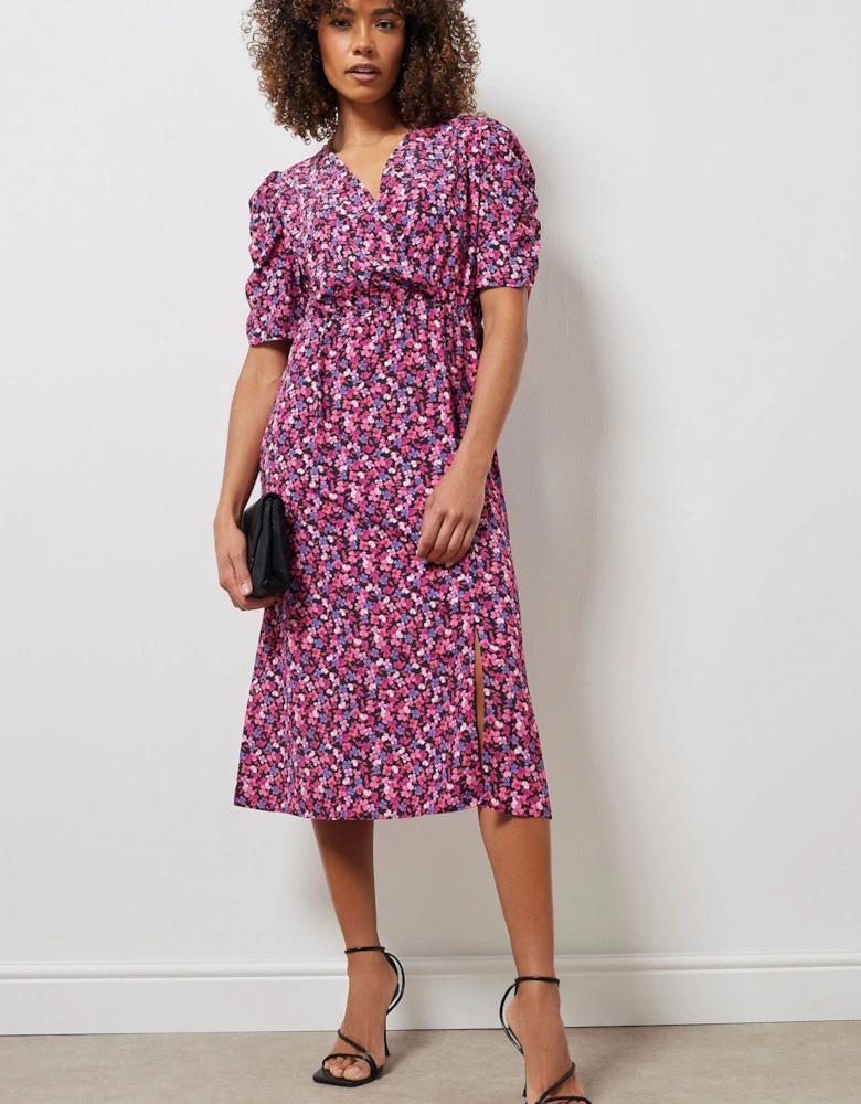 Wrap Ruched Sleeve Dress