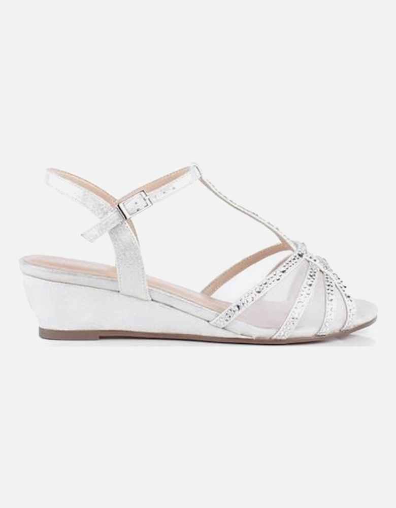 Glitter Diamante Mesh 'Jillly' Mid Heel Wedge Extra Wide Fit Sandals