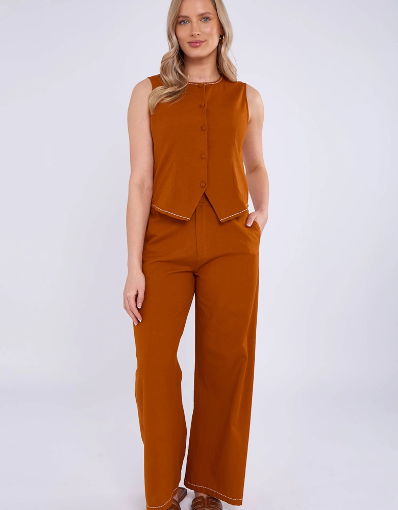 Rust Cotton Contrast Stitch Detail Waist Coat