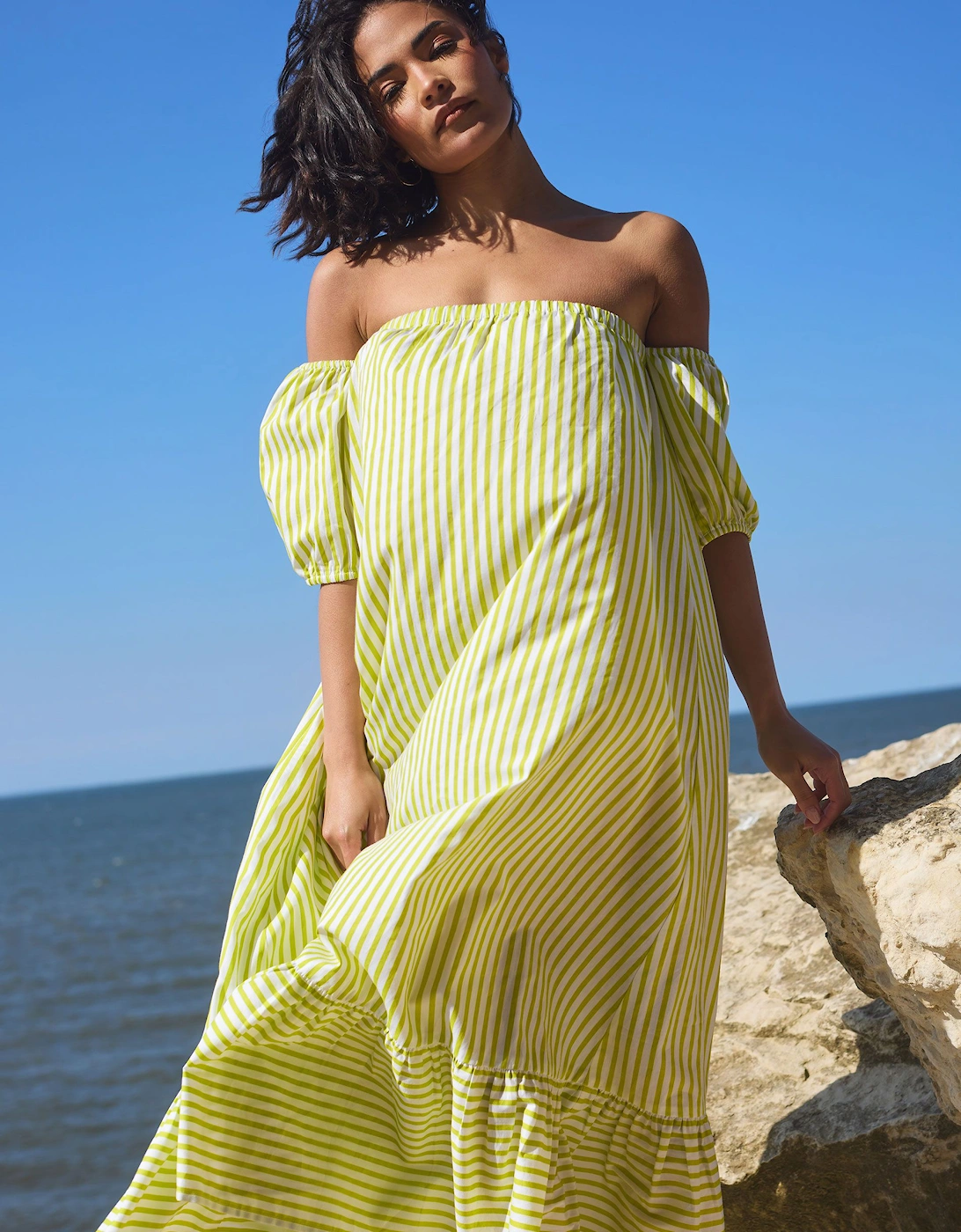 Petite Stripe Bardot Midaxi Dress, 2 of 1